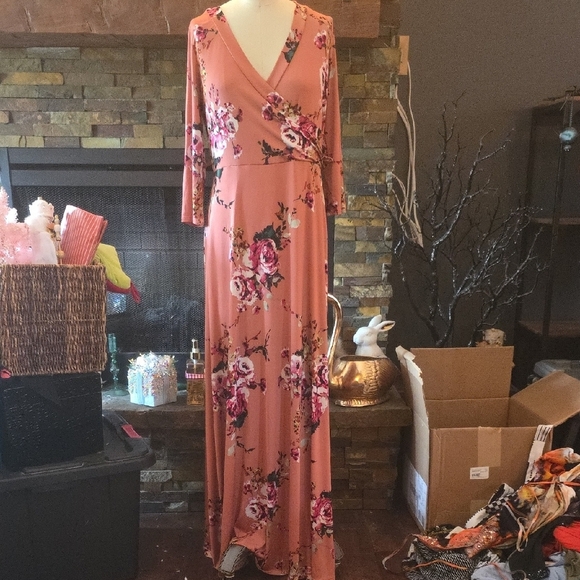 Floral Wrap Dress in Pink - Picture 1 of 3
